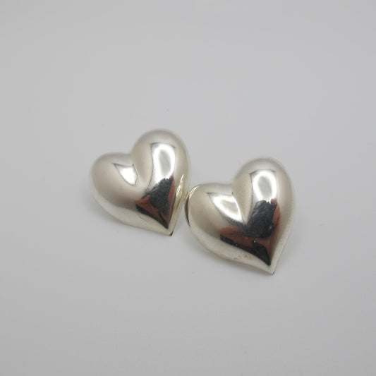 Vintage Silver Heart Stud Earrings